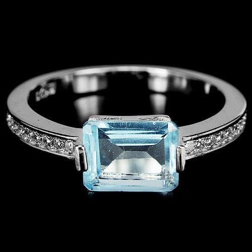 טבעת כסף משובצת טופז כחולה וזרקונים RG5658 | תכשיטי כסף 925 | טבעות כסף