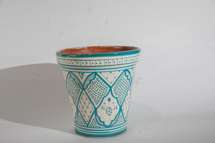 עציץ טורקיז לבן פרחים S