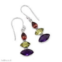 עגילים מכסף תלויים משובצים אבני חן  A9000 | תכשיטי כסף | עגילי כסף