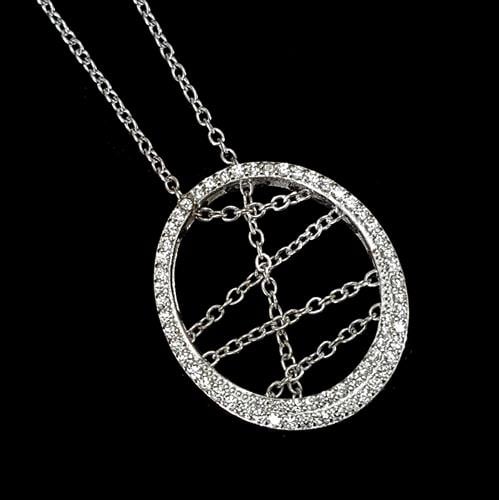 תליון כסף עגול מעוצב שרשראות משובץ זרקונים T7323