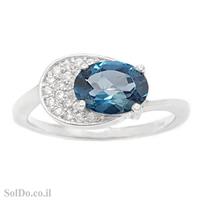טבעת מכסף משובצת אבן טופז כחולה  וזרקונים RG8766 | תכשיטי כסף 925 | טבעות כסף
