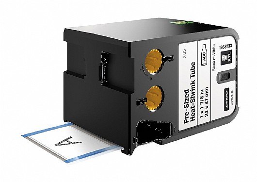 שרוול סימון מתכווץ שחור על רקע לבן Dymo 1868733 Heat Shrink Tubing XTL Tape 24x47mm