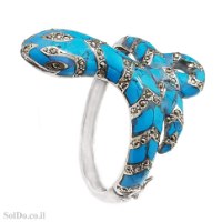 צמיד מכסף לאישה משובץ מרקזטים  וטורקיז דגם "נחש" Z3171 | תכשיטי כסף 925 | צמידי כסף