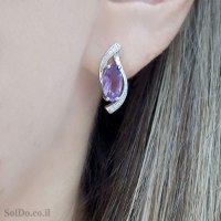 עגילים מכסף משובצים אבני אמטיסט סגול ואבני זרקון A9017 | תכשיטי כסף