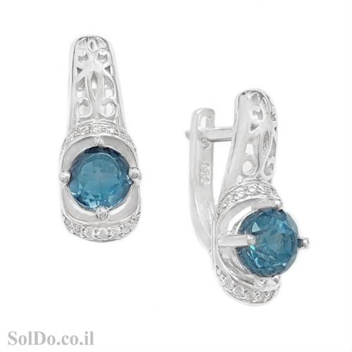 עגילי כסף משובצים אבני טופז כחולות וזרקונים A8806 | תכשיטי כסף 925 | עגילי כסף