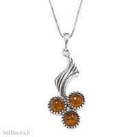 תליון מכסף בשילוב ענבר בלטי צבע קוניאק כולל שרשרת T6111