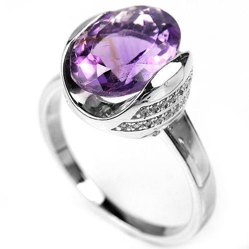 טבעת כסף משובצת אמטיסט סגול וזרקונים RG5615 | תכשיטי כסף 925 | טבעות כסף