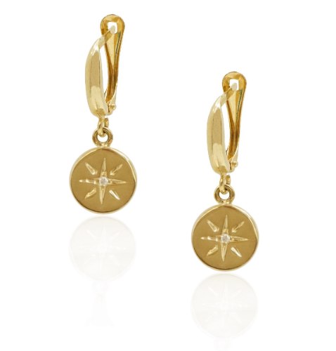 עגילי זהב עם כוכב קטן בשילוב חריטת לייזר ויהלום