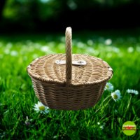 סלסלת פיקניק עם מכסים חומה עם צידנית מובנית