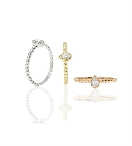 טבעת כדורי זהב וזרקון בחיתוך טיפה טבעת טיפה