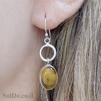 עגילי כסף תלויים בשילוב אבני עין הנמר  A8639 | תכשיטי כסף | עגילי כסף