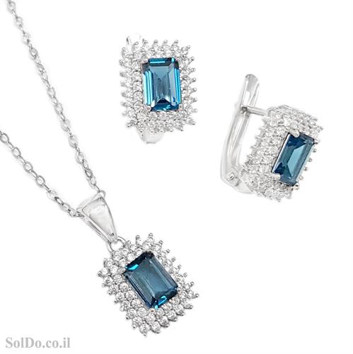 עגילים ותליון מכסף משובצים אבני טופז כחולה וזרקונים S1651