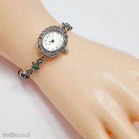 שעון מכסף מעוצב משובץ מרקזטים ואבני אמרלד, רובי וספיר SH3262 | תכשיטי כסף