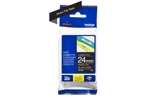 סרט סימון מקורי לבן על רקע שחור Brother TZe355 Labelling Tape Cassette 24mmx8m
