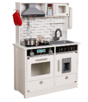 spty493 - מטבח עץ צעצוע מדהים בצבע לבן לילדים כולל אביזרי מטבח , תאורה בארונות וצלילים בתנור, צעצועץ