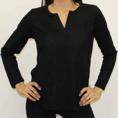 חולצת נשים וופל שינה שחור