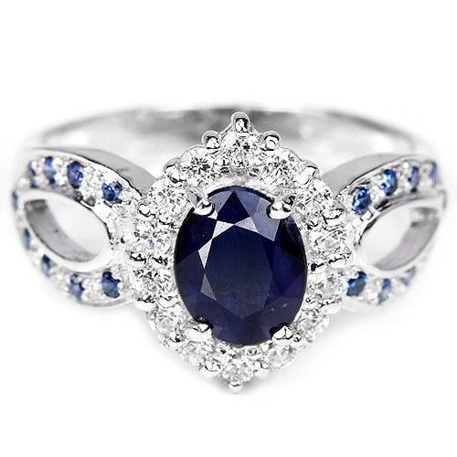 טבעת כסף משובצת אבני ספיר כחול ואבני זרקון נוצצות RG5514 | תכשיטי כסף 925