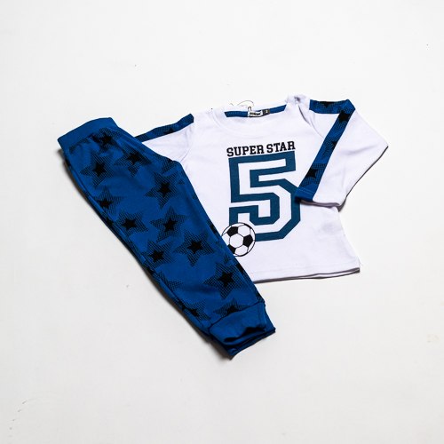 פיג'מת בנים אינטרלוק כדורגל 5 לבן עם כחול