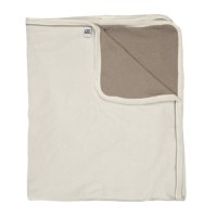 שמיכת ג'רסי דו צדדית דקה עם שם התינוק- לבן/ אפור וופל דו צדדי