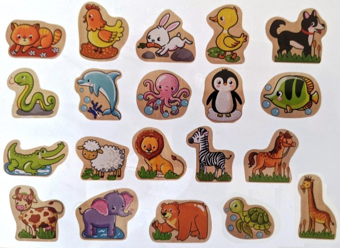 קופסאת מגנטים חיות מעץ 20 דמויות פיט טויז