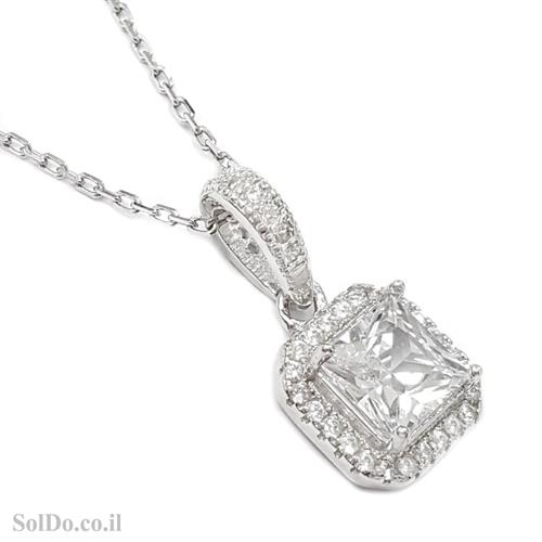 תליון סוליטר מכסף משובץ אבן זרקון מרכזי בצורת ריבוע T6066 | תכשיטי כסף