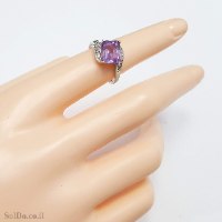 טבעת מכסף משובצת אבן אמטיסט ואבני זרקון RG6303 | תכשיטי כסף 925 | טבעות כסף