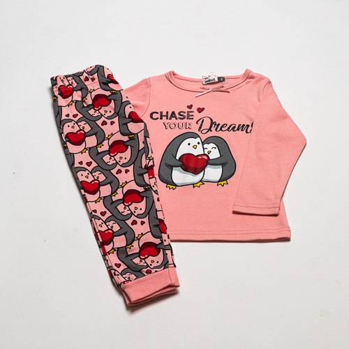 פיג'מת בנות אינטרלוק פינגוו ורודה