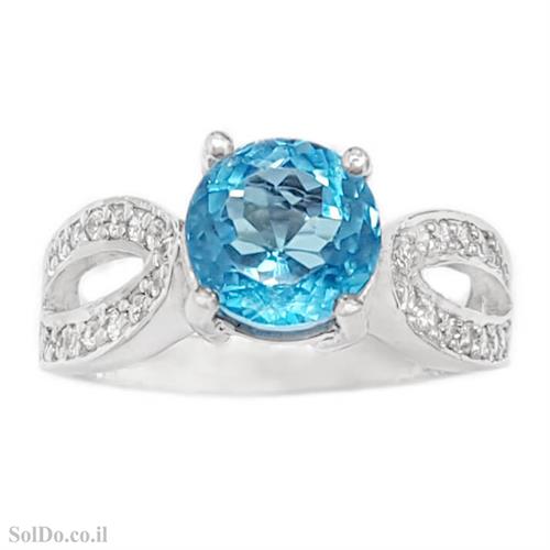 טבעת מכסף משובצת אבן טופז כחולה וזרקונים RG6130 | תכשיטי כסף 925 | טבעות כסף
