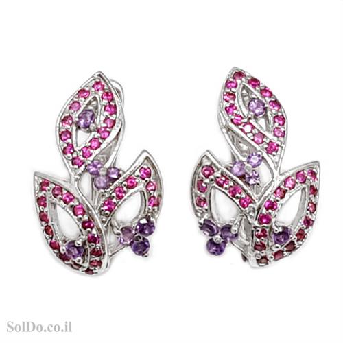 עגילםי מכסף משובצים אבני אמטיסט ואבני גרנט  A8681 | תכשיטי כסף