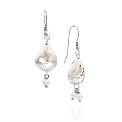 עגילי כסף ופנינה תלויים ואלגנטים דגם מישויה