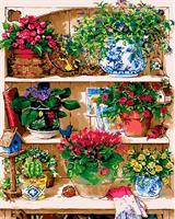 צביעה לפי מספרים - עציצים על מדפים