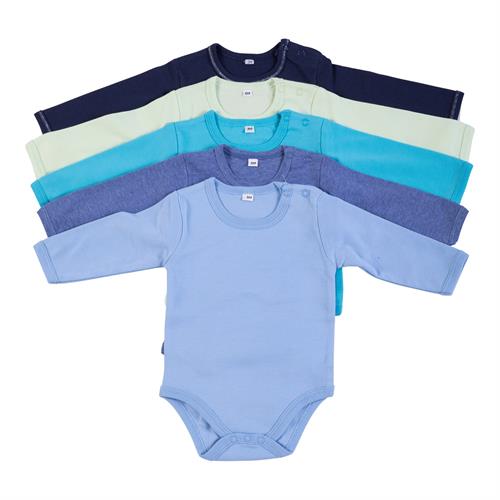 מארז 5 בגדי גוף 9100 נייבי- ירוק ליים- טורקיז- כחול מלאנג' - תכלת פלנל
