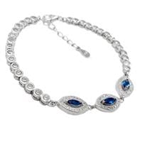 צמיד כסף משובץ 3 אבני זרקון צבע כחול ואבני זרקון שקופות Z2971 | תכשיטי כסף 925 | צמידי כסף