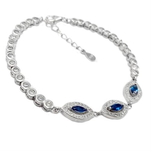 צמיד כסף משובץ 3 אבני זרקון צבע כחול ואבני זרקון שקופות Z2971 | תכשיטי כסף 925 | צמידי כסף