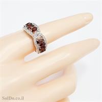 טבעת מכסף משובצת אבני גרנט ואבני זרקון RG6176 | תכשיטי כסף 925 | טבעות כסף