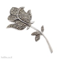 סיכה מכסף מעוצבת בצורת ורד משובצת מרקזטים  T6198 | תכשיטי כסף