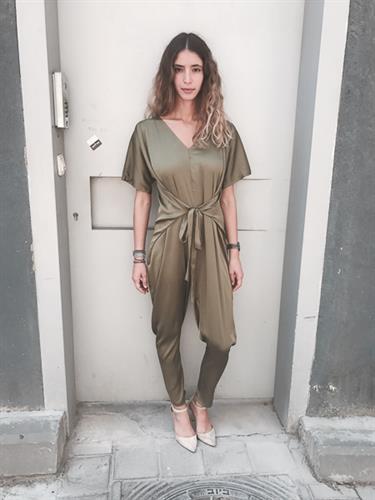 אוברול משי זית