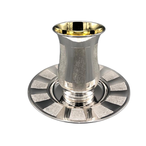 סט כוס קידוש + צלחת כסף טהור 925 דגם משבצות