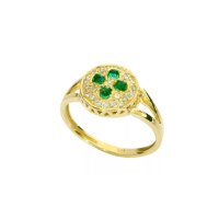 טבעת זהב 14K משובצת אבן אמרלד ויהלומים 0.65 קראט