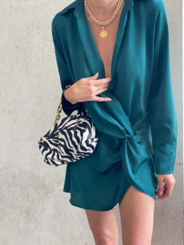 שמלת סאטן מעטפת טורקיז