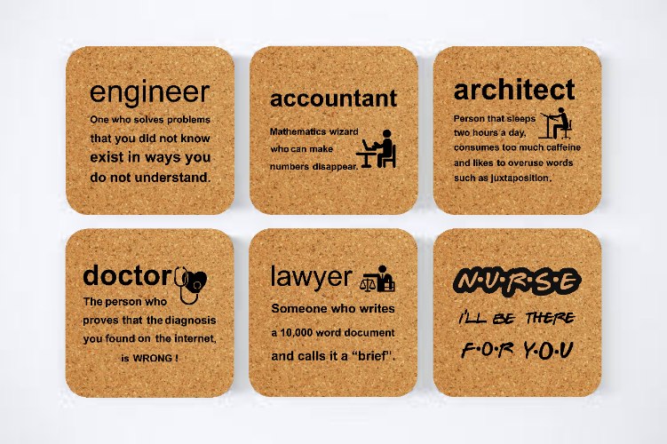 6 תחתיות מרובעות שונות על מקצועות