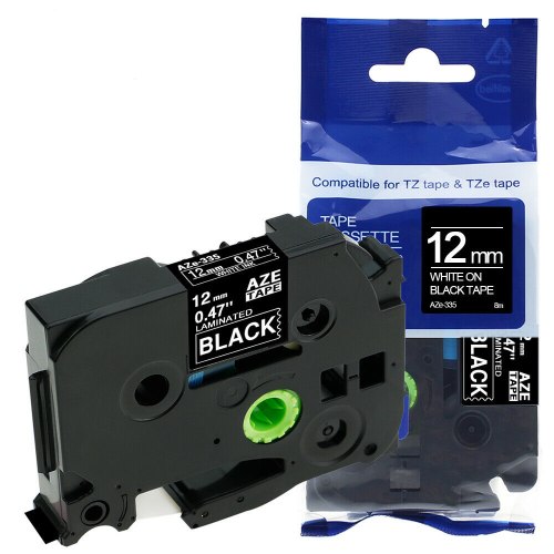 סרט סימון תואם לבן על רקע שחור Brother Compatible TZe-335 12mmx8m