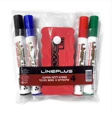 4 טושים צבעוניים ללוח מחיק + ספוג