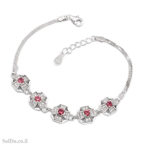 צמיד מכסף משובץ אבני זרקון צבע ורוד ושקוף  Z3140 | תכשיטי כסף 925
