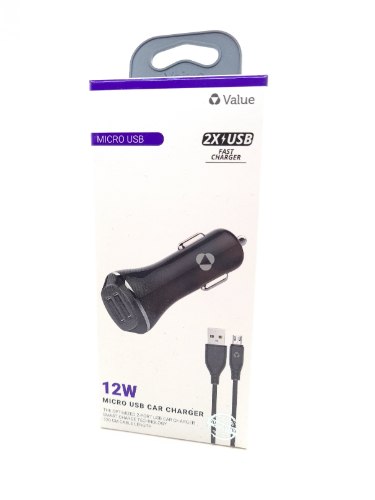 מטען רכב VALUE 12W  + כבל MICRO USB