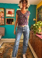 מאם ג'ינס כחול חתיכי מידה L