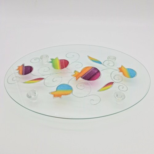 מגש זכוכית עיטור רימונים צבעוניים