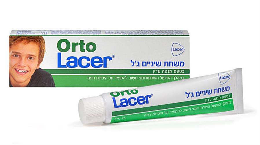 משחת שיניים ג'ל מתאים לטיפול אורתודנטי 75 מ"ל בטעם מנטה עדין Lacer Orto