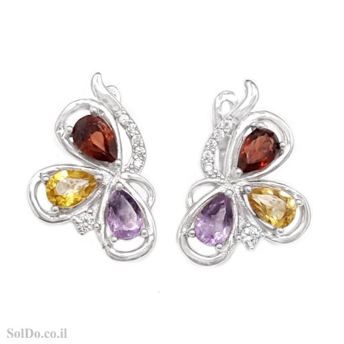 עגילים מכסף משובצים אבני אמטיסט, גרנט וסיטרין A9025 | תכשיטי כסף
