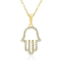 שרשרת ותליון חמסה זהב 14 קראט 0.18 קראט יהלומים 810893 - מחיר מבצע! 